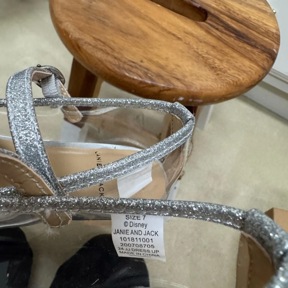 Janie and Jack Disney Silver Glitter Heart Dress Shoes